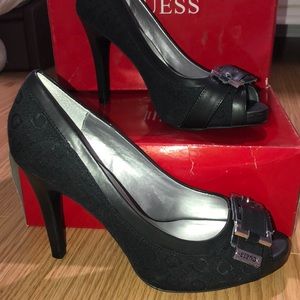 Guess black high heel pumps open toe.